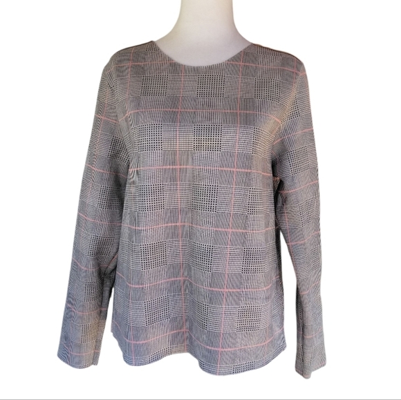 Zara Women's Long Sleeve Glenn Plaid Micro Houndstooth Knit Blouse Size Medium - Picture 5 of 12
